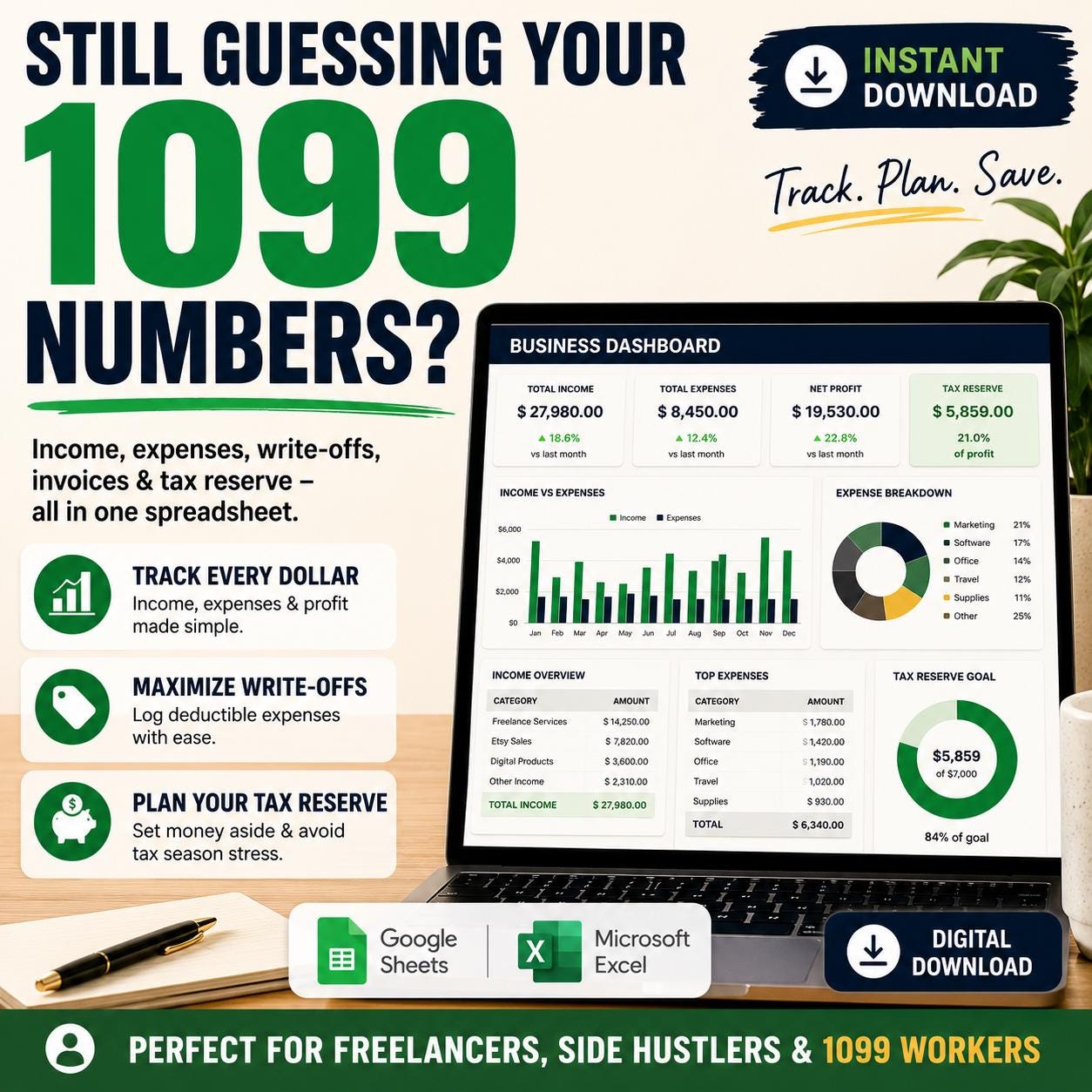 1099 Bookkeeping spreadsheet preview image 1